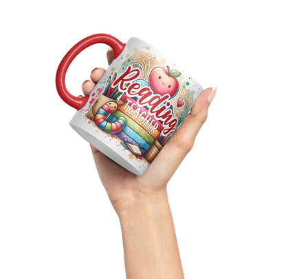 Vixar Reading Teacher Mug Thank You, End of School Gift Ceramic Coloured Mug Cup for Tea Coffee Hot Brew 330ml 11Oz Gift
