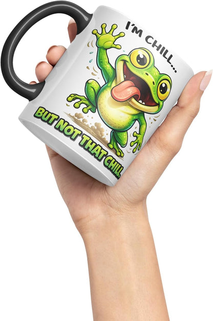 Vixar I'm Chill But Not that Chill Funny Frog Mug – Coloured Ceramic Mug Cup Gift, 11oz (Black)