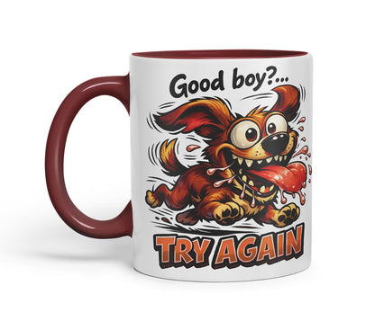 Vixar Good Boy Try Again Funny Dog Mug – Coloured Ceramic Mug Cup Gift, 11oz (Black)