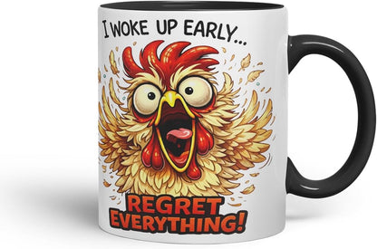 Vixar I Woke Up Early Regret Everything Funny Chicken Mug – Coloured Ceramic Mug Cup Gift, 11oz (Black)