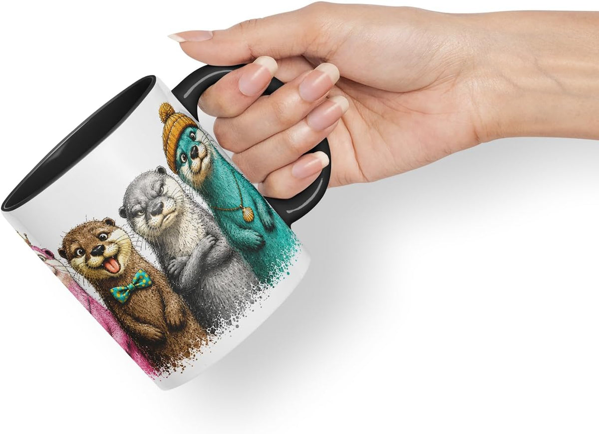 Vixar Otter Mug – Cute Otter Coloured Ceramic Mug Cup Gift, 11oz (Black)