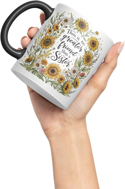 Vixar There is No Greater Gift Than Sisters Coloured Mug Cup Floral Sister Gift 11oz (Black)