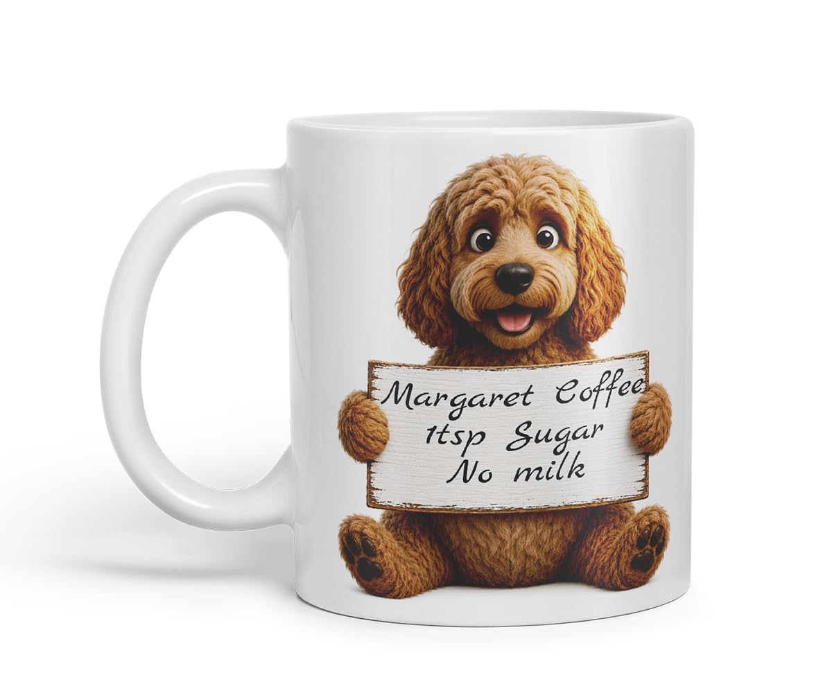 Vixar Personalised Cockapoo Dog Mug with Name or Custom Message – Cute Animal Coloured Ceramic Mug Cup Gift, 11oz (Black)