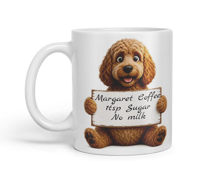 Vixar Personalised Cockapoo Dog Mug with Name or Custom Message – Cute Animal Coloured Ceramic Mug Cup Gift, 11oz (Black)