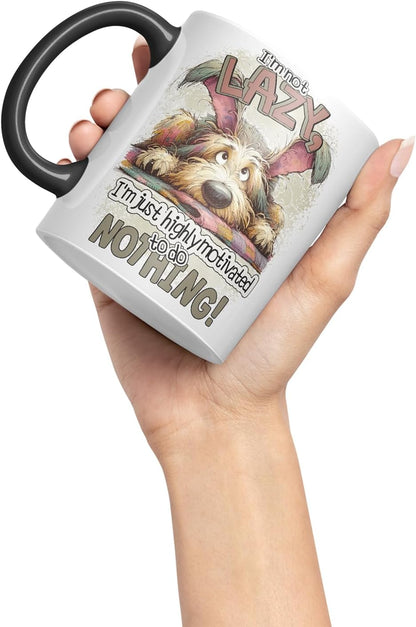 Vixar I'm Not Lazy I'm Just Highly Motivated to Do Nothing Funny Dog Dogs – Coloured Ceramic Mug Cup Gift, 11oz (Black)