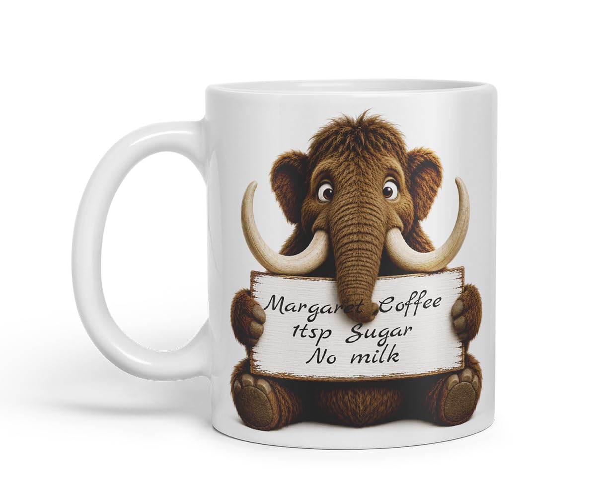 Vixar Personalised Mammoth Mug with Name or Custom Message – Cute Animal Coloured Ceramic Mug Cup Gift, 11oz (Black)