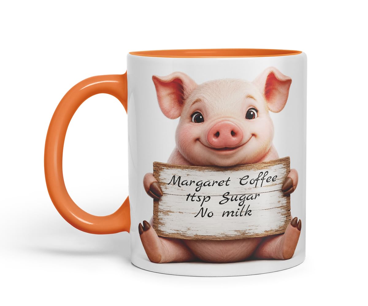 Vixar Personalised Pig Mug with Name or Custom Message – Cute Animal Coloured Ceramic Mug Cup Gift, 11oz (Black)