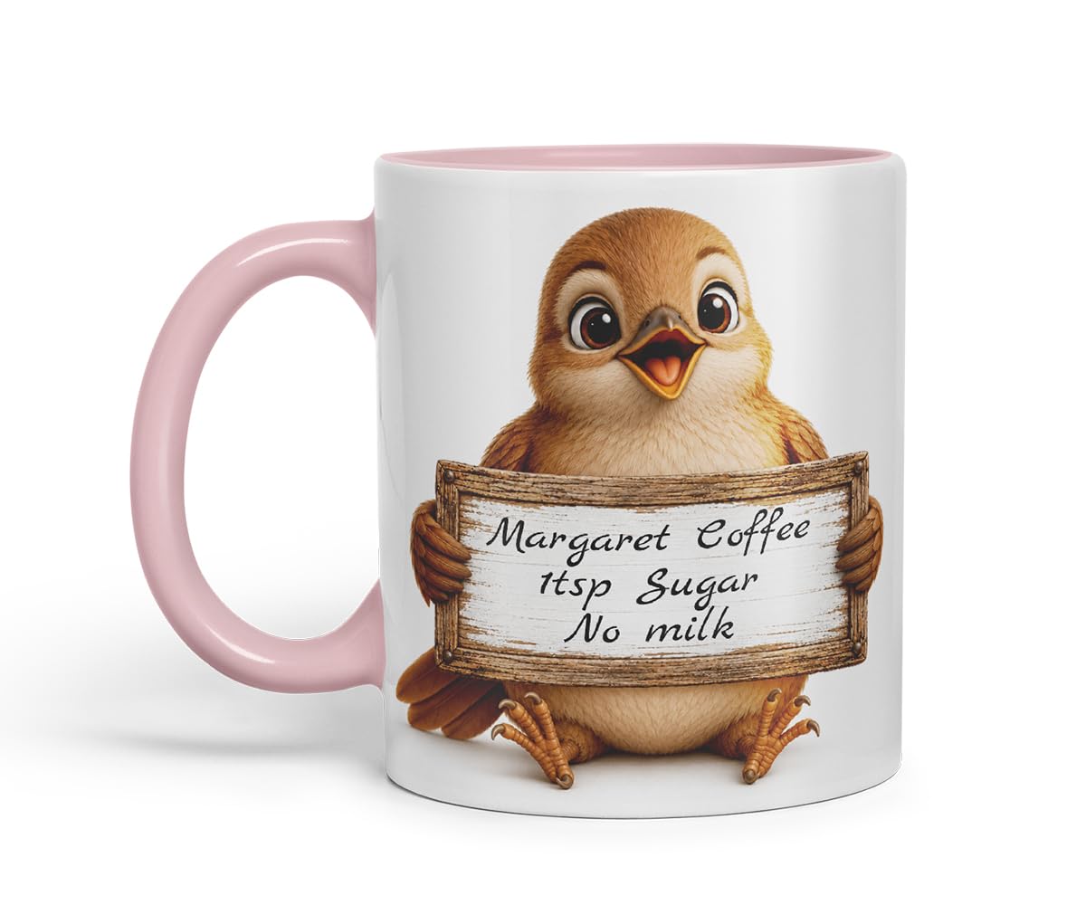 Vixar Personalised Nightingale Mug with Name or Custom Message – Cute Animal Coloured Ceramic Mug Cup Gift, 11oz (Black)