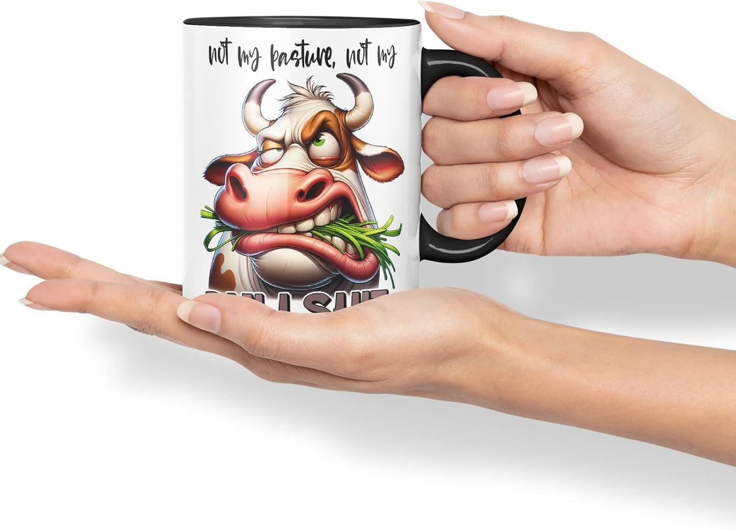 Vixar Not My Pasture, Not My Bullshit Coloured Ceramic Mug Cup 11oz Funny Sarcastic Gift (Black)