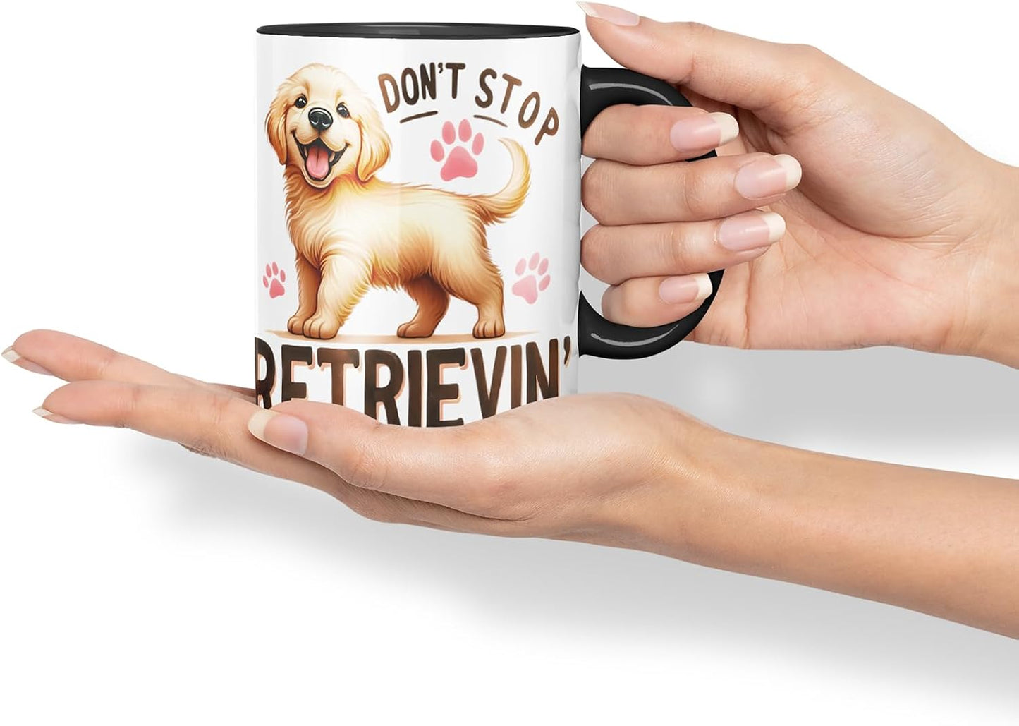 Vixar Don’t Stop Retrievin’ Golden Retriever Dog Mug – Coloured Ceramic Mug Cup Gift, 11oz (Black)