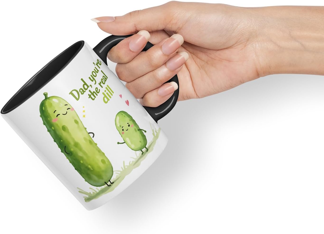 Vixar Dad You're The Real Dill Funny Pickle Pun Father's Day Mug – Coloured Mug Cup Gift, 11oz (Black)