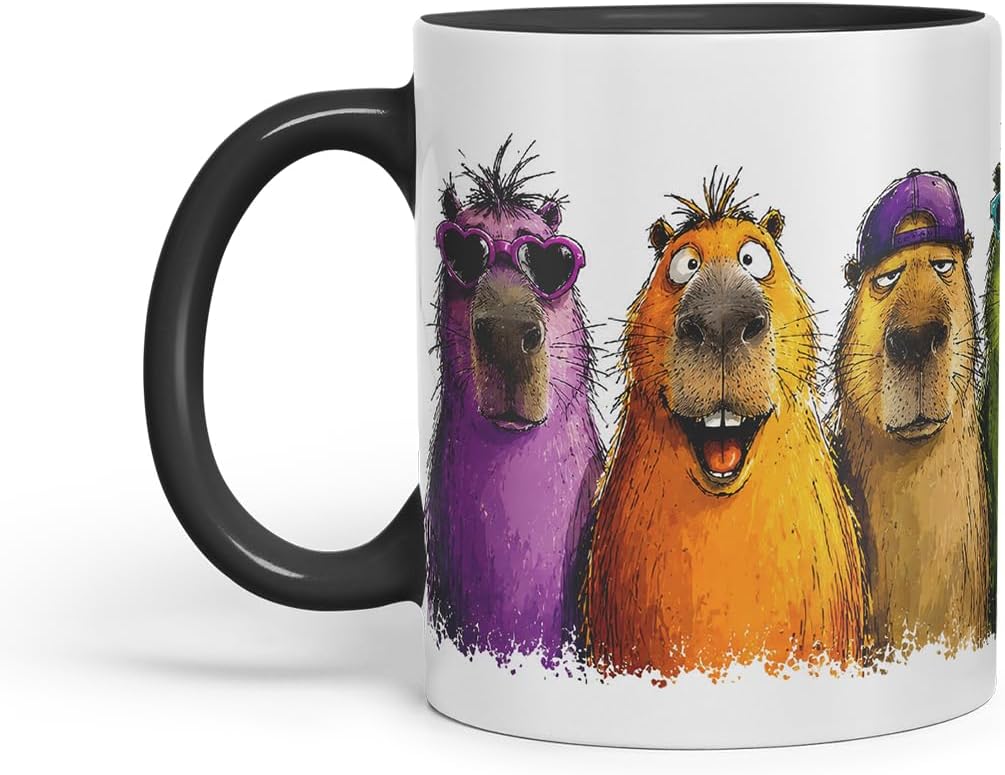 Vixar Funny Capybaras Mug – Cute Capybara Animal Coloured Ceramic Mug Cup Gift, 11oz (Black)