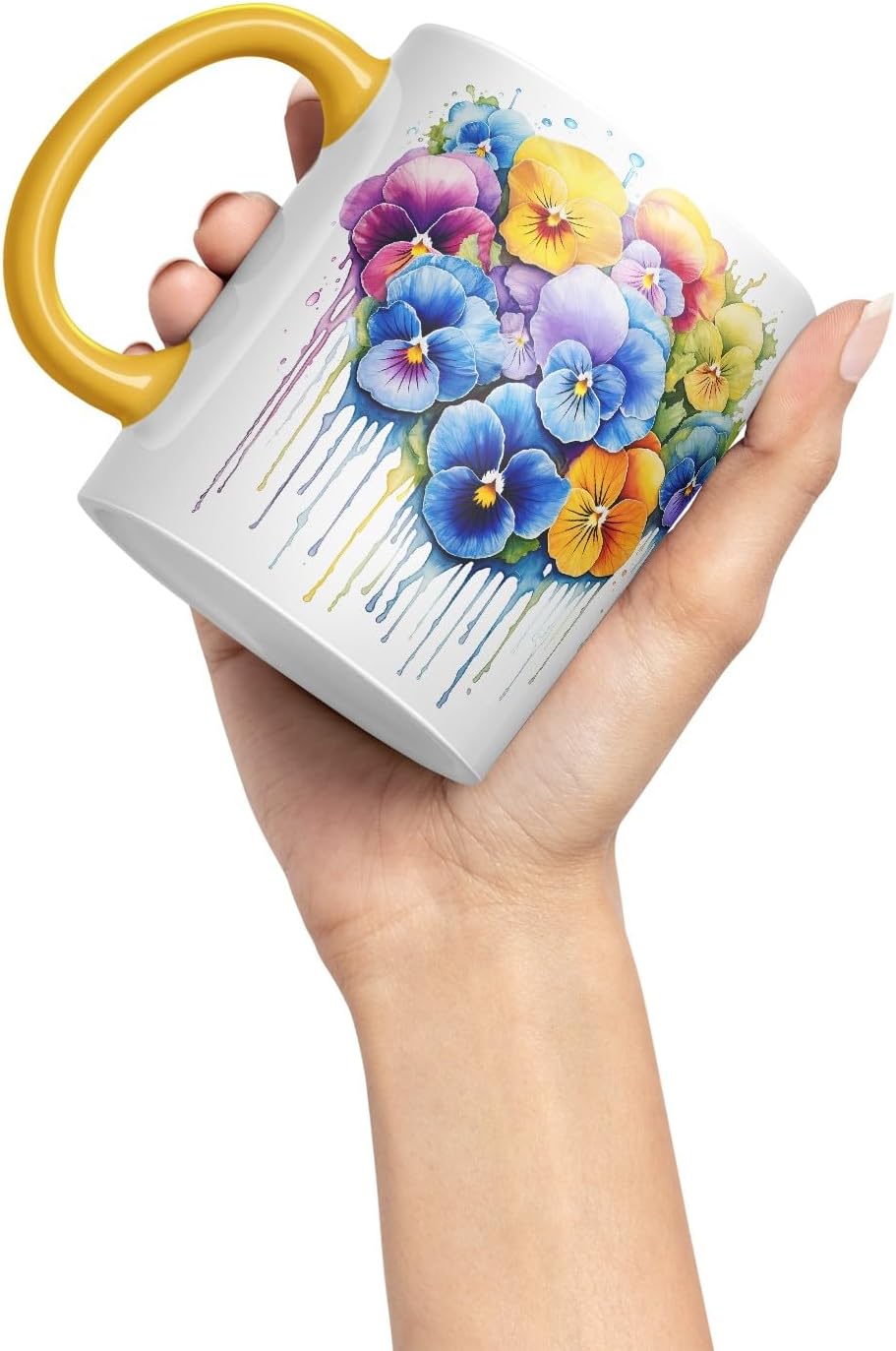 Vixar Pansy Cottage Garden Mug Coloured Ceramic Mug Cup Gift, 11oz (Gold Yellow)