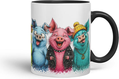 Vixar Pig Mug – Cute Pig Coloured Ceramic Mug Cup Gift, 11oz (Black)