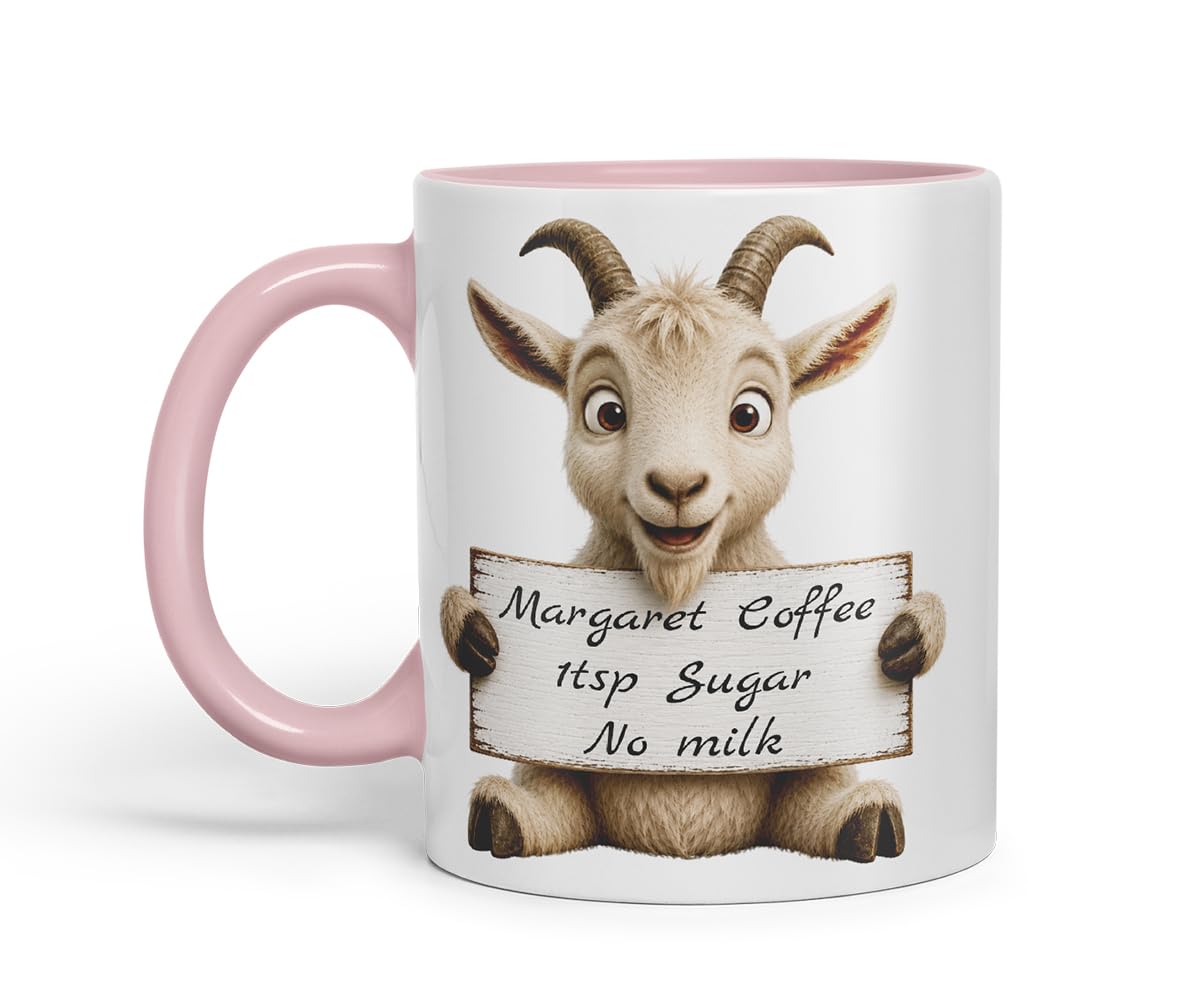 Vixar Personalised Goat Mug with Name or Custom Message – Cute Animal Coloured Ceramic Mug Cup Gift, 11oz (Black)