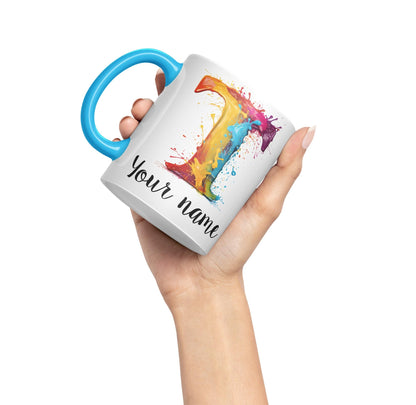 Personalised Letter T mug, Alphabet cusomized custom Letter T Monogram watercolour Ceramic Coloured Mug Cup for Tea Coffee Hot brew 330ml 11Oz Gift