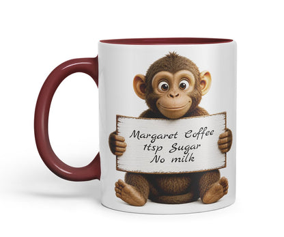 Vixar Personalised Monkey Mug with Name or Custom Message – Cute Animal Coloured Ceramic Mug Cup Gift, 11oz (Black)