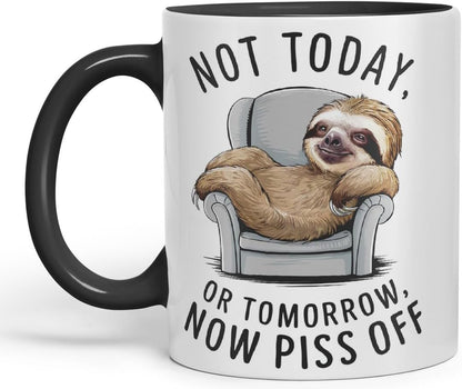 Vixar Not Today, Or Tomorrow, Now P** Sarcastic Sloth Coloured Ceramic Mug Cup Gift, 11oz (Black)