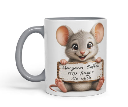 Vixar Personalised Mouse Mug with Name or Custom Message – Cute Animal Coloured Ceramic Mug Cup Gift, 11oz (Black)