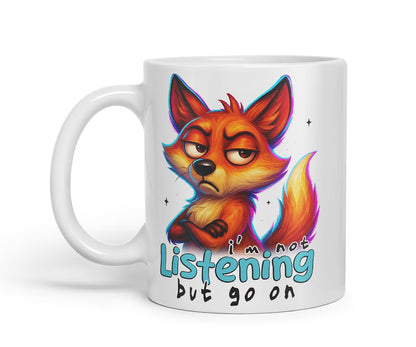 Vixar I'm Not Listening But Go On Sarcastic Fox – Coloured Ceramic Mug Cup Gift, 11oz (Black)
