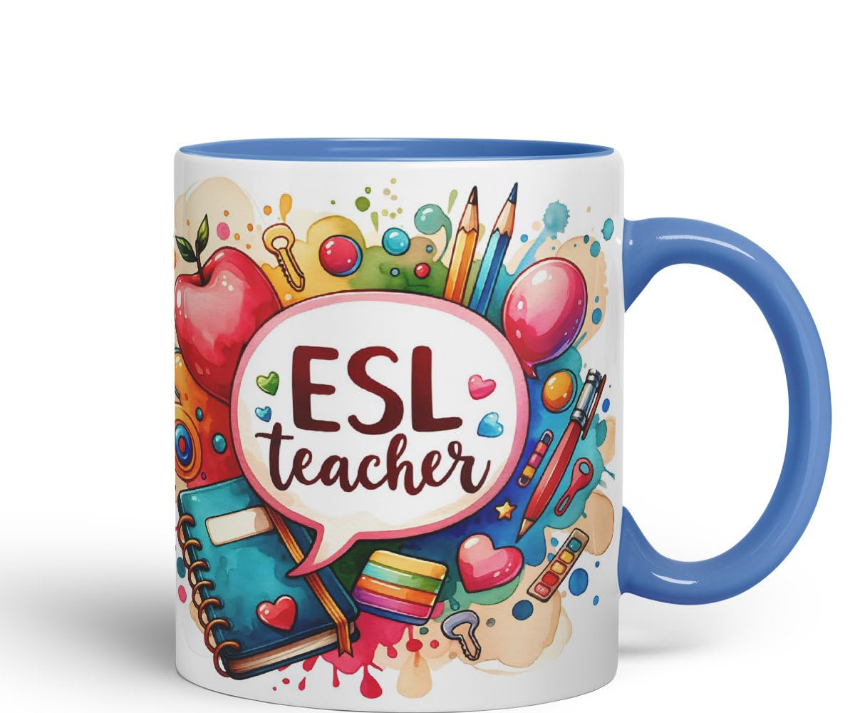 Vixar ESL Teacher Mug Thank You, End of School Gift Ceramic Coloured Mug Cup for Tea Coffee Hot Brew 330ml 11Oz Gift
