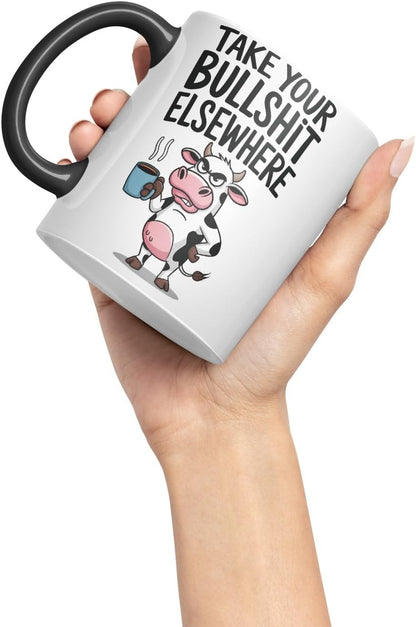 Vixar Take Your Bull.. Elsewhere Cow Coloured Ceramic Mug Cup Gift, 11oz (Black)