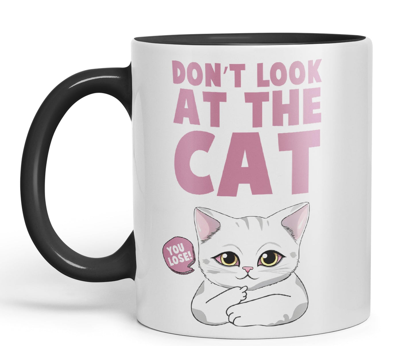 Vixar Don't Look at The Cat You Lose! Sarcastic Joke Ceramic Coloured Mug Cup for Tea Coffee Hot Brew 330ml 11oz