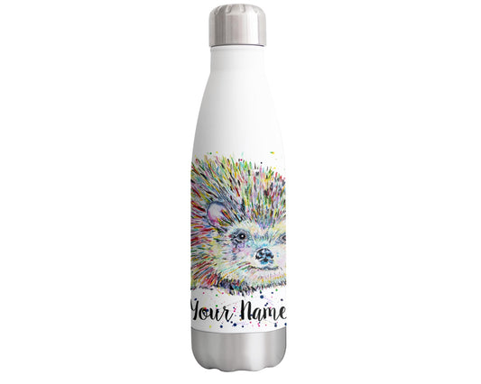 Vixar Hedgehog Personalised Custom Bottle with your Text/name Watercolour Art wildlife animal Bottle double Wall insulated Stainless steel sport Drinks 500ml Hv1