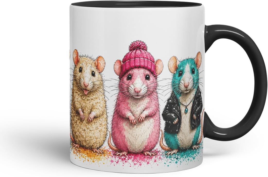 Vixar Rat Mug – Cute Rat Coloured Ceramic Mug Cup Gift, 11oz (Black)