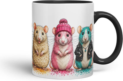 Vixar Rat Mug – Cute Rat Coloured Ceramic Mug Cup Gift, 11oz (Black)