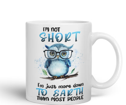 Vixar I'm Not Short, I'm just More Down to Earth Than Most People, owl Sarcastic Joke Ceramic Coloured Mug Cup for Tea Coffee Hot Brew 330ml 11Oz