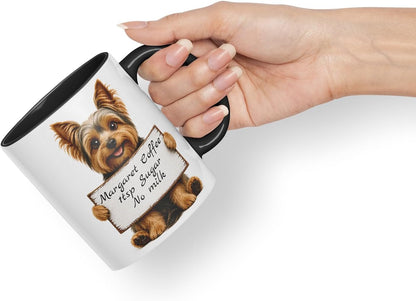 Vixar Personalised Yorkshire Terrier Dog Mug with Name or Custom Message – Cute Animal Coloured Ceramic Mug Cup Gift, 11oz (Black)