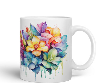 Vixar Gardenia Classic Floral Mug Coloured Ceramic Mug Cup Gift, 11oz (Gold Yellow)