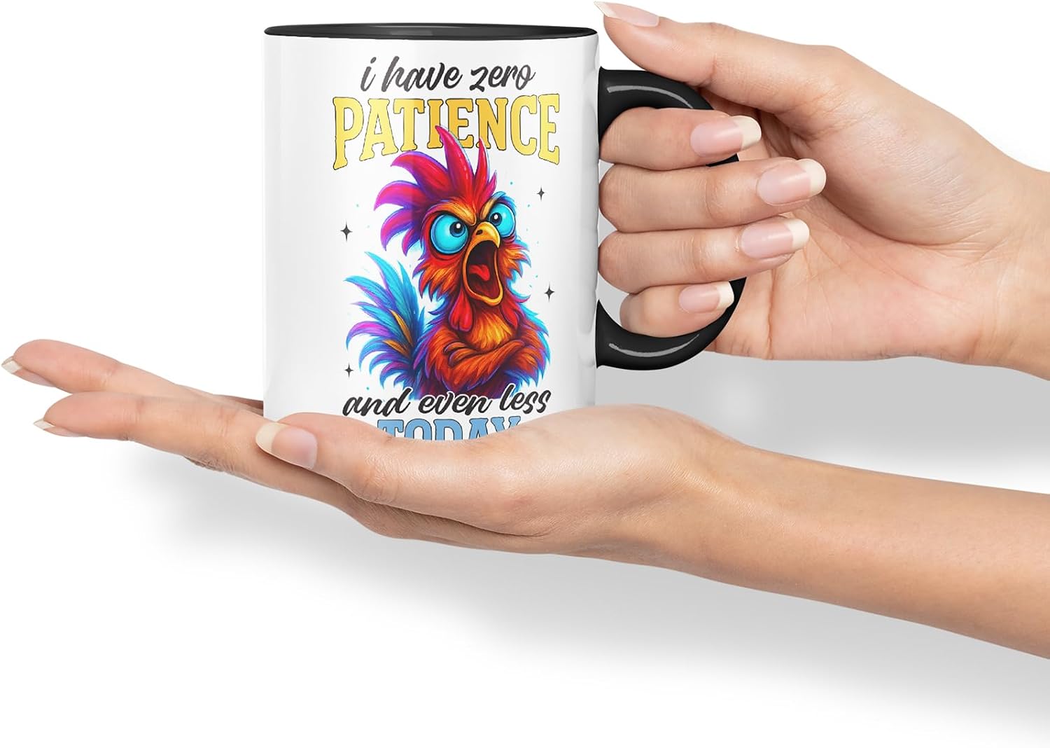 Vixar I Have Zero Patience and Even Less Today Funny Chicken Mug – Coloured Ceramic Mug Cup Gift, 11oz (Black)