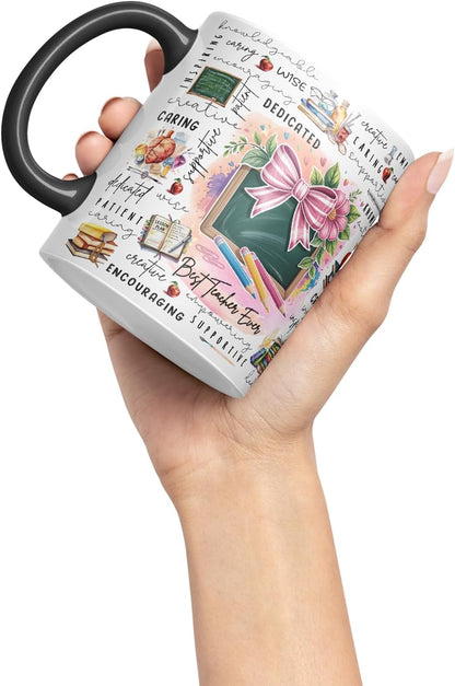 Vixar Best Teacher Ever Mug – Coloured Ceramic Mug Cup Gift, 11oz (Black)