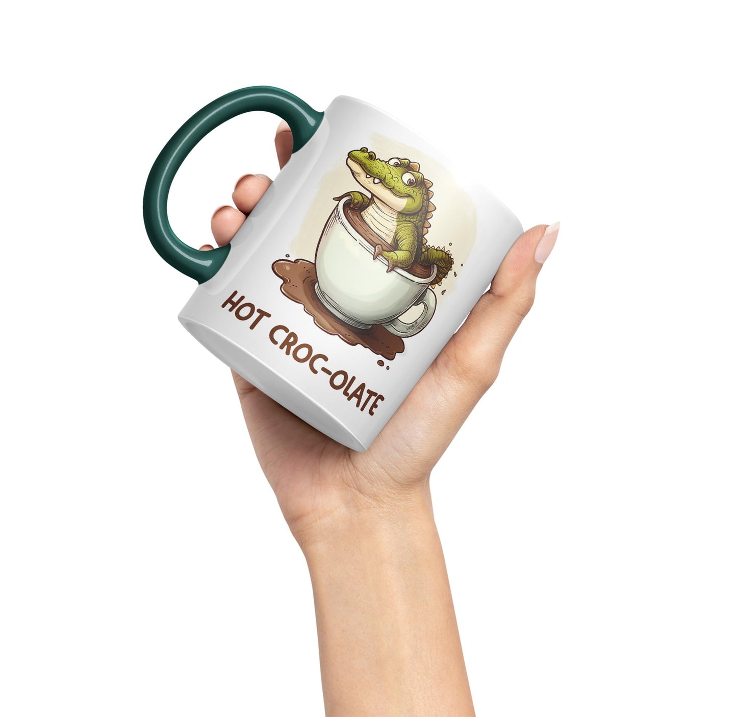 Hot Croc-olate, hot Chocolate Crocodile Joke sarkasm Sarcastic Ceramic Coloured Mug Cup for Tea Coffee Hot Brew 330ml 11Oz Gift
