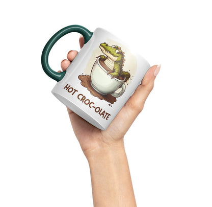 Hot Croc-olate, hot Chocolate Crocodile Joke sarkasm Sarcastic Ceramic Coloured Mug Cup for Tea Coffee Hot Brew 330ml 11Oz Gift