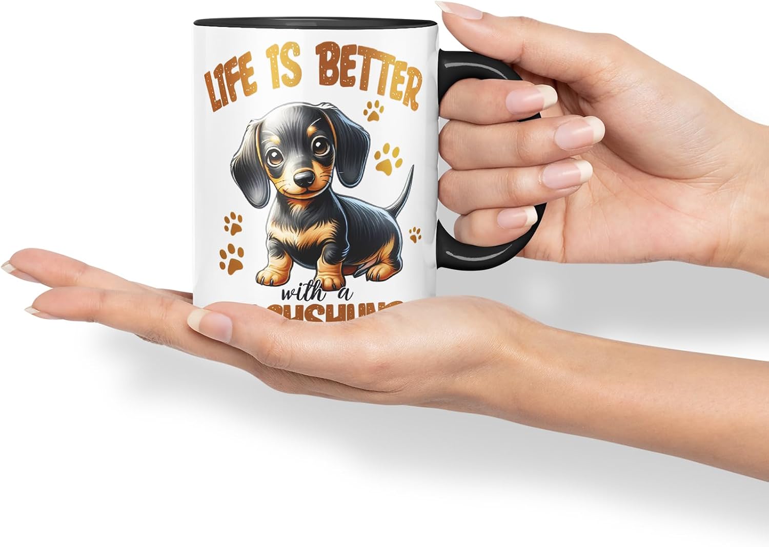 Vixar Life is Better with A Dachshund Dog Mug – Coloured Ceramic Mug Cup Gift, 11oz (Black)