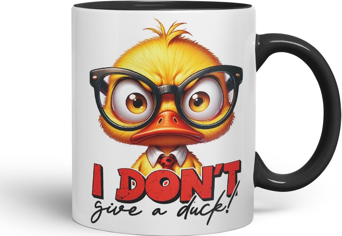 Vixar I Don’t Give a Duck! Coloured Ceramic Mug Cup 11oz Funny Sarcastic Gift (Black)
