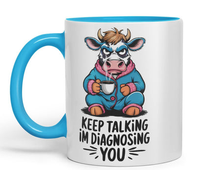 Vixar Keep Talking I’m Diagnosing You Cow Joke Coloured Ceramic Mug Cup Gift, 11oz (Black)
