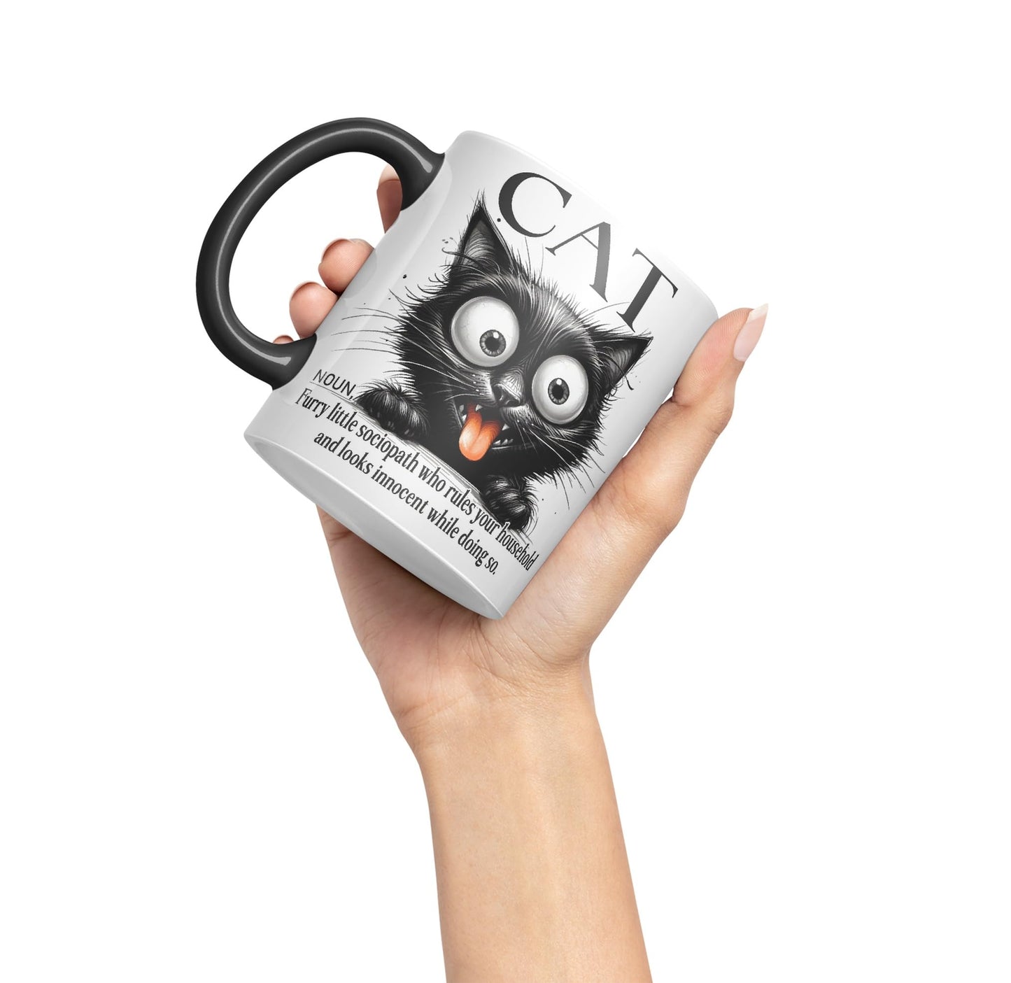 Cat Noun, Furry Little sociapath who Rules Your Household and Looks Innocent White Doing so, Joke sarkasm Sarcastic Ceramic Coloured Mug Cup for Tea Coffee Hot Brew 330ml 11Oz Gift