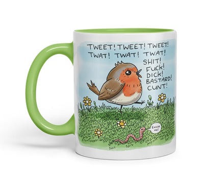 Vixar Funny Robin Bird Swearing Joke Mug – Coloured Ceramic Mug Cup Gift, 11oz (Black)