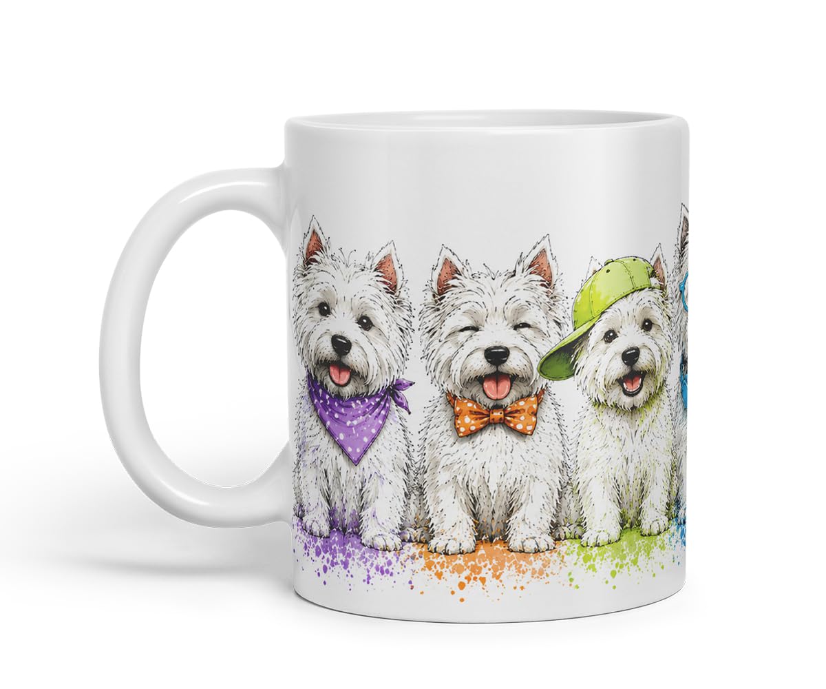 Vixar Westie Dog Mug – Cute West Highland Terrier Coloured Ceramic Mug Cup Gift, 11oz (Black)