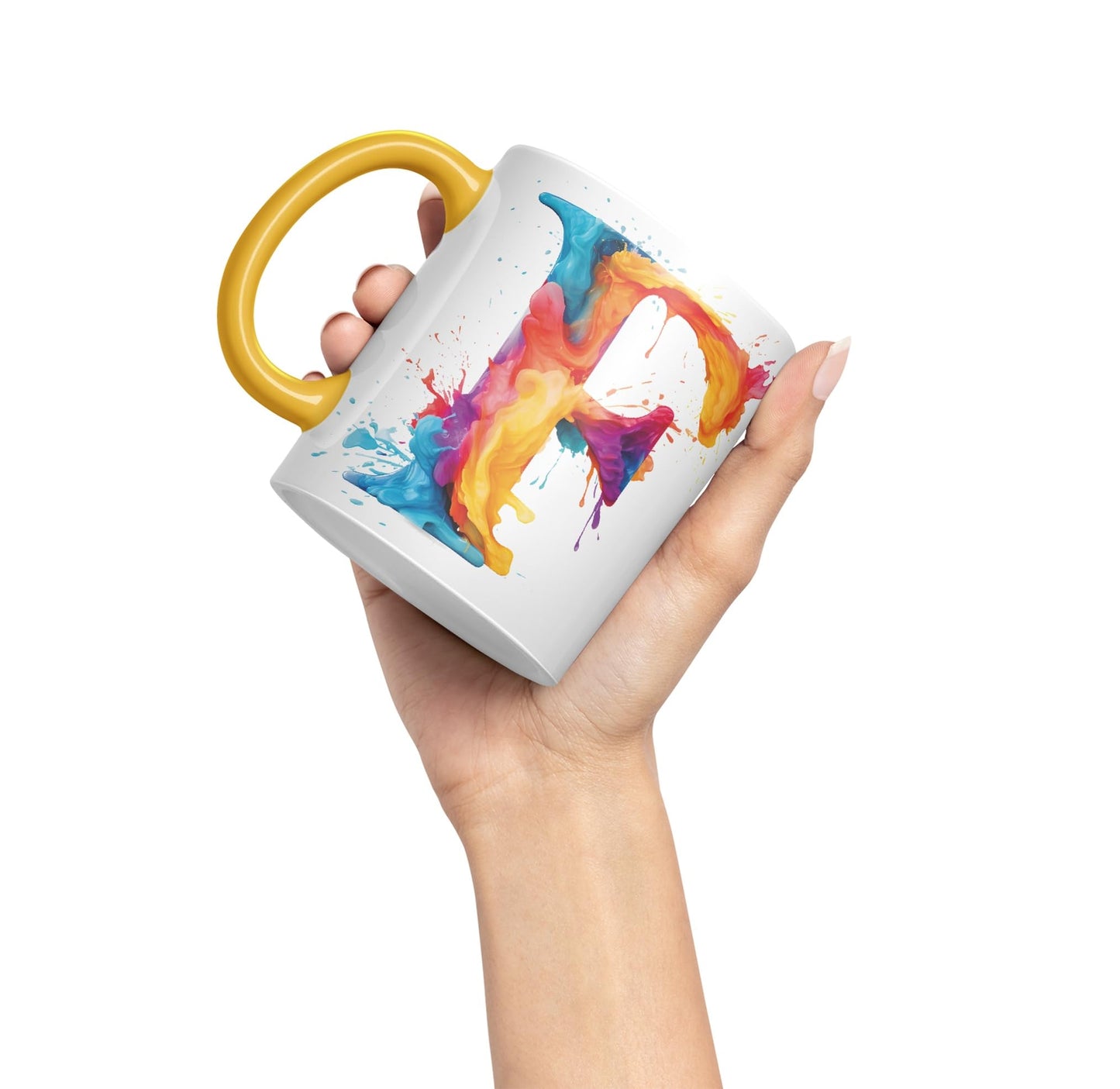 Letter F mug, Alphabet Letter F Monogram watercolour Ceramic Coloured Mug Cup for Tea Coffee Hot brew 330ml 11Oz Gift