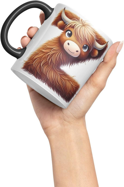 Highland Cow Alphabet Monogram Coloured Ceramic Cup Mug Letter Z Rustic Farmhouse Animal Letter Gift V2 11oz (Black)