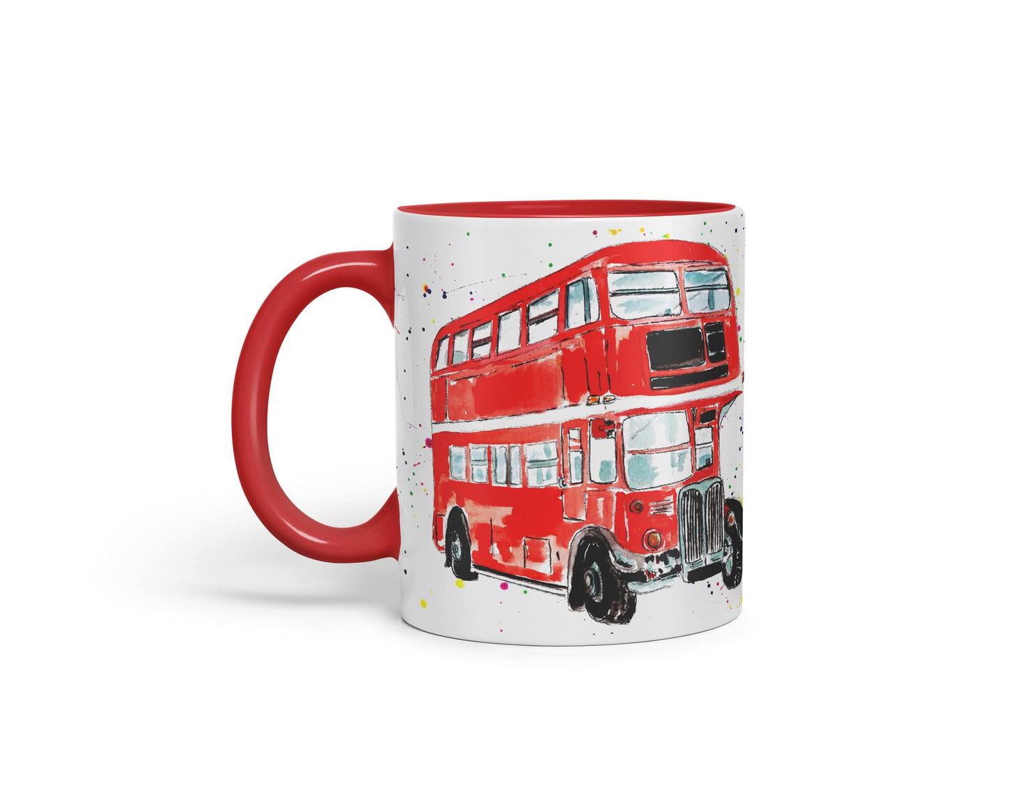 Vixar Bus Classic London Busses Red Watercolour Art Coloured Mug Cup Gift Birthday Work Office Tea Coffee