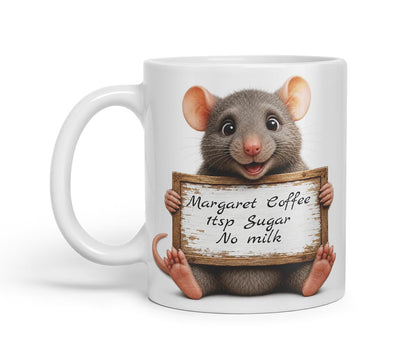 Vixar Personalised Rat Mug with Name or Custom Message – Cute Animal Coloured Ceramic Mug Cup Gift, 11oz (Black)