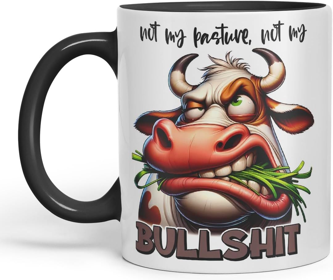 Vixar Not My Pasture, Not My Bullshit Coloured Ceramic Mug Cup 11oz Funny Sarcastic Gift (Black)
