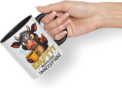 Vixar Empty Absolutely Unacceptable Funny Cow Coffee Mug – Coloured Ceramic Mug Cup Gift, 11oz (Black)