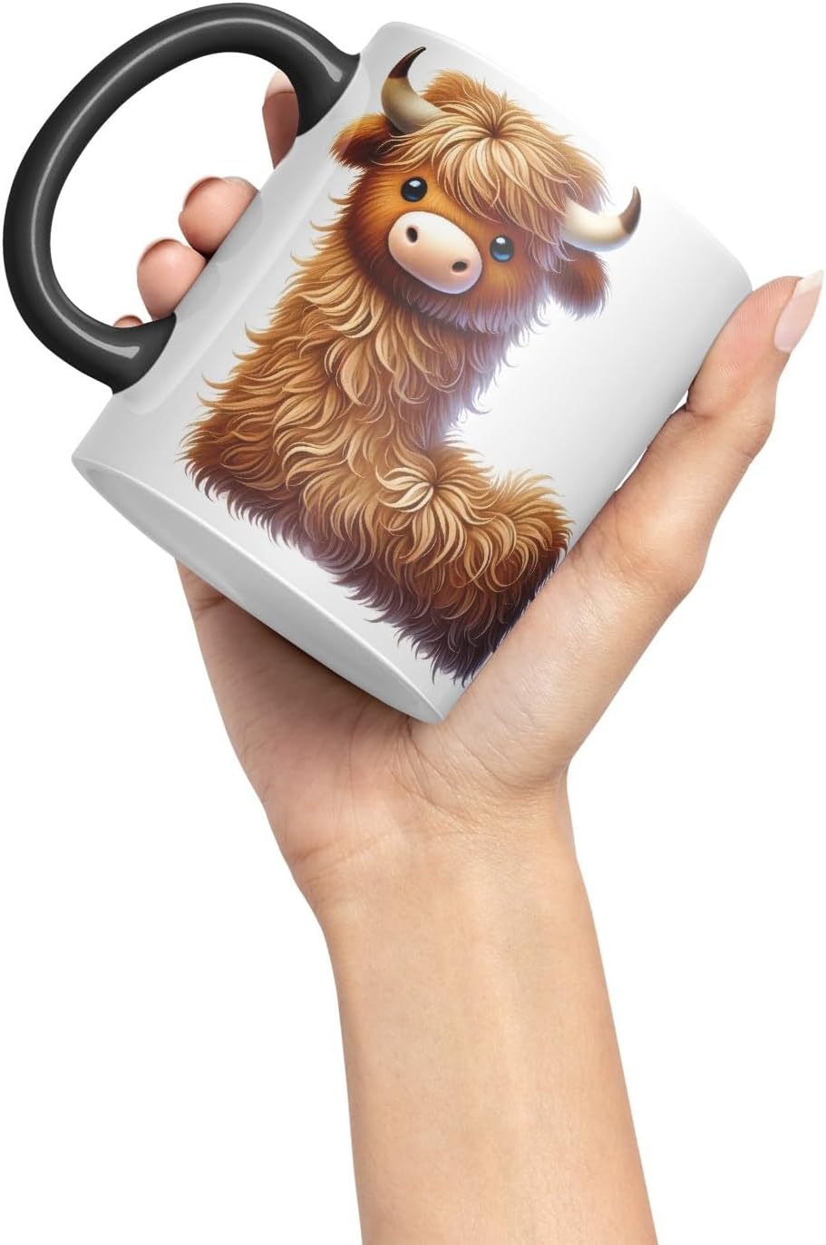 Highland Cow Alphabet Monogram Coloured Ceramic Cup Mug Letter L Rustic Farmhouse Animal Letter Gift V2 11oz (Black)